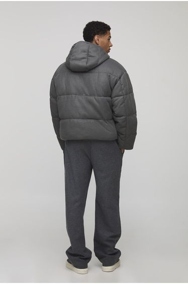 Oversized Fit Knitted Hooded Puffer Jacket - charcoal product thumbnail 2