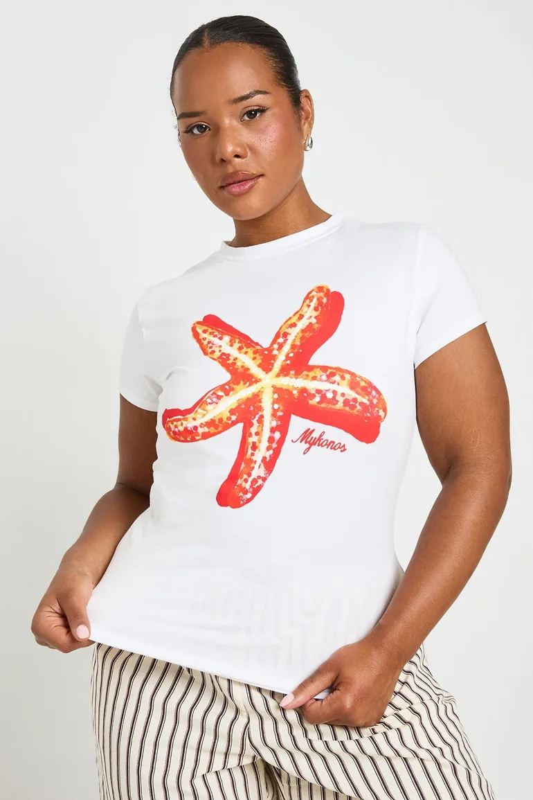 Plus Starfish Print Baby Tee - white