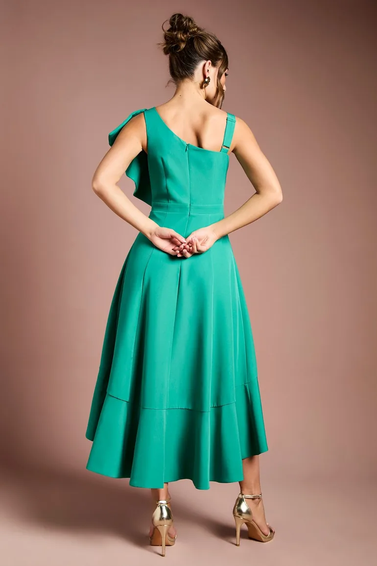 One Shoulder Crepe Ruffle Midi Dress - 2