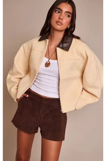 Buttercream PU Collar Zip Up Jacket