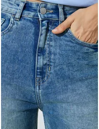 Blue Super Stretch Twill Cotton Wide Leg Jeans - 2