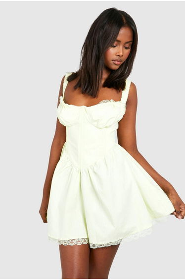 Strappy Milkmaid Mini Dress - lemon