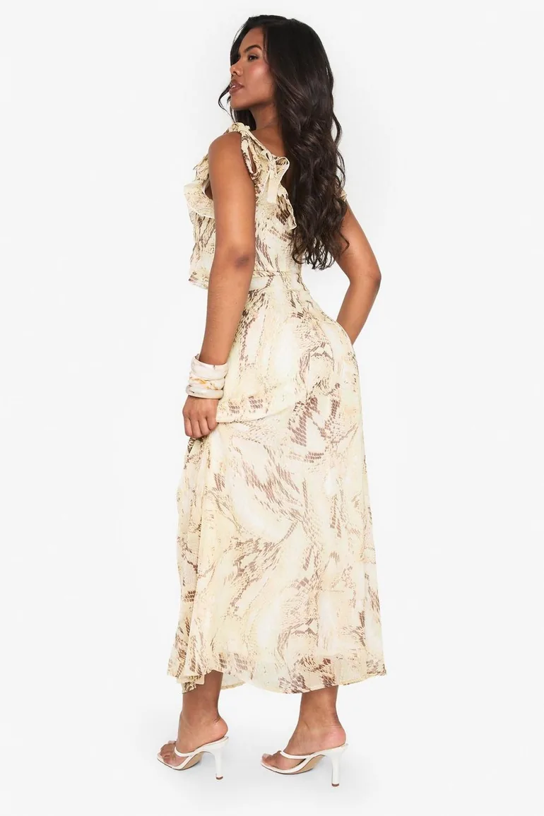 Snake Chiffon Ruffle Maxi Dress - snake - 1