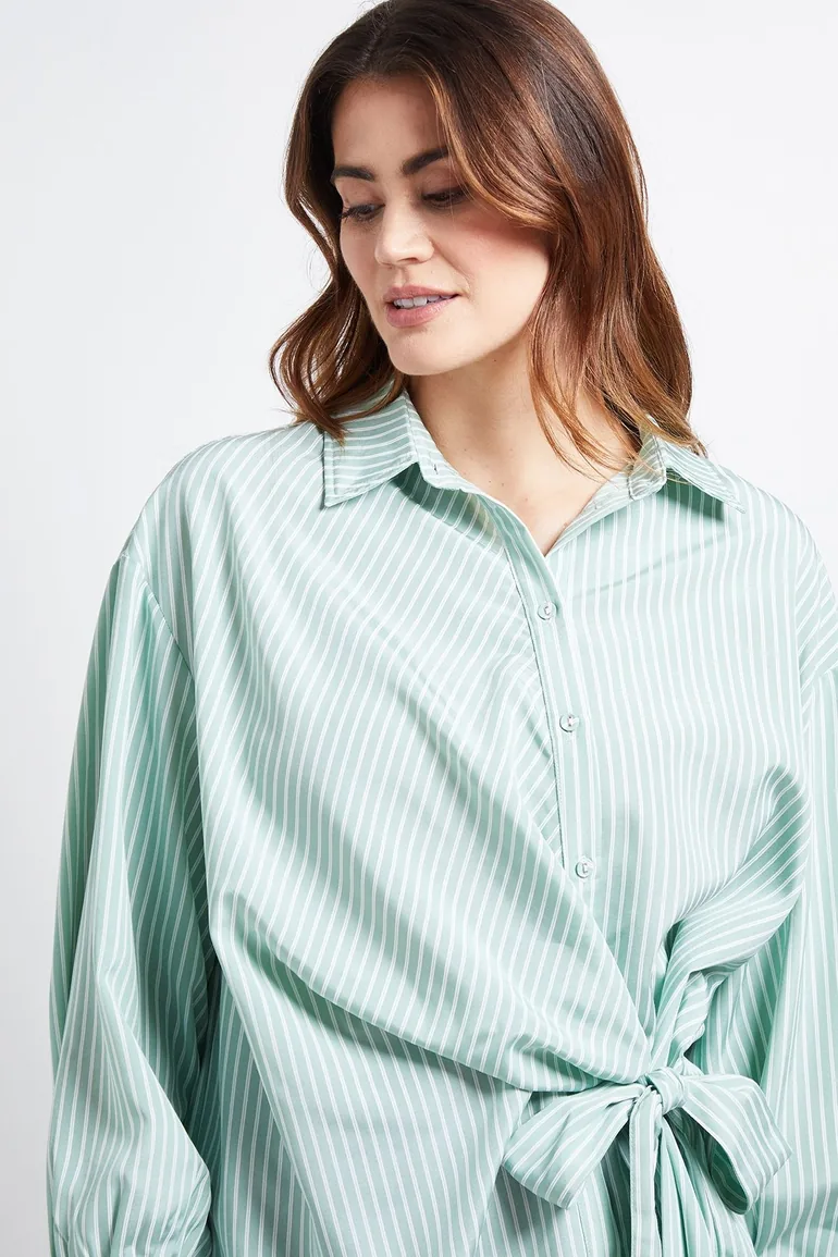 Stripe Side Tie Shirt - 3