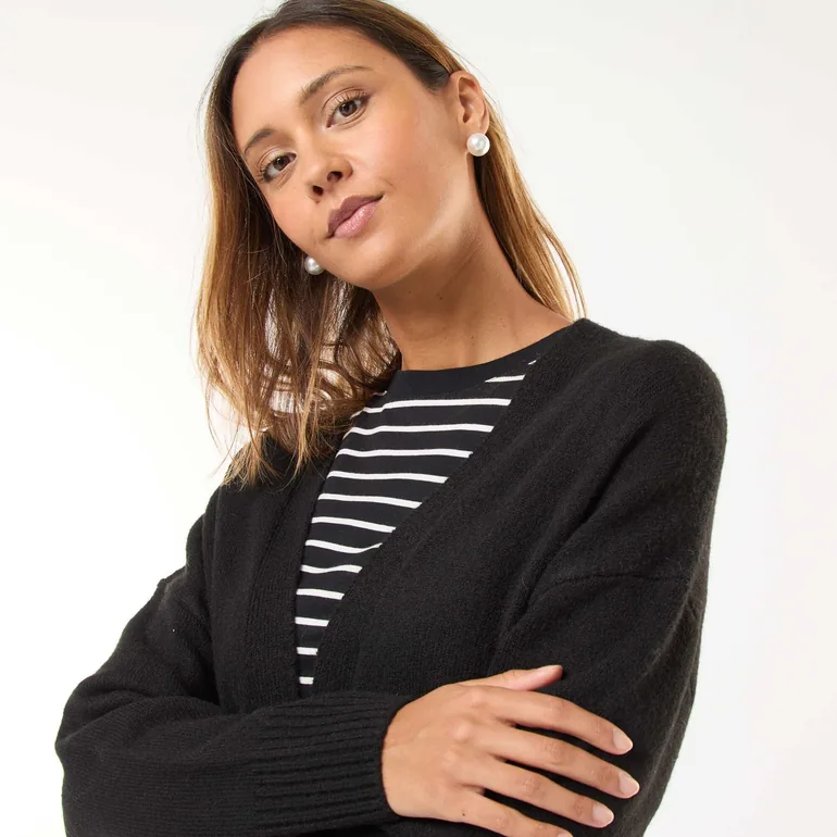 Open Front Long Cardigan BLACK - 3
