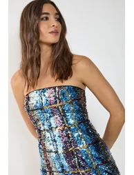 Check Sequin Bandeau Mini Dress - 2