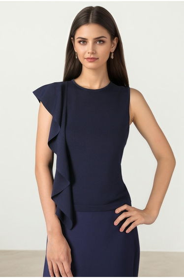 Knit Pullover with Front Ruffle