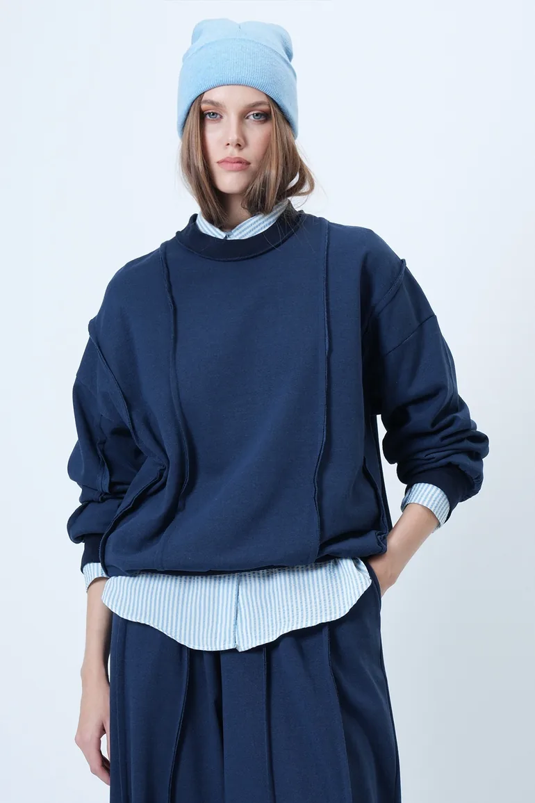 Women's indigo stitch detailed oversize design sweatshirt - 3