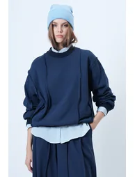 Women's indigo stitch detailed oversize design sweatshirt - 3