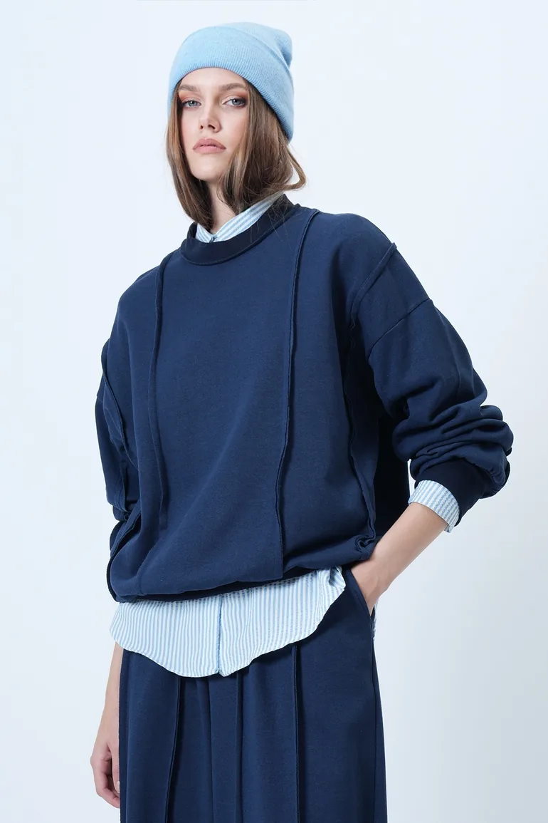 Women's indigo stitch detailed oversize design sweatshirt - 4