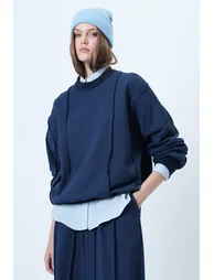 Women's indigo stitch detailed oversize design sweatshirt - 4