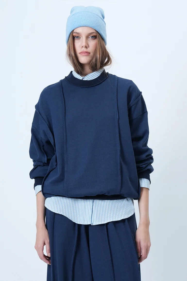 Women's indigo stitch detailed oversize design sweatshirt - 1