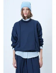 Women's indigo stitch detailed oversize design sweatshirt - 1