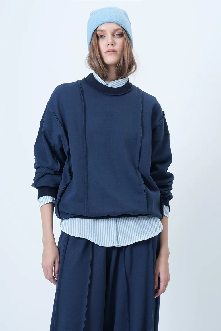 Women's indigo stitch detailed oversize design sweatshirt - 2