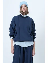 Women's indigo stitch detailed oversize design sweatshirt - 2