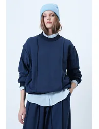 Women's indigo stitch detailed oversize design sweatshirt