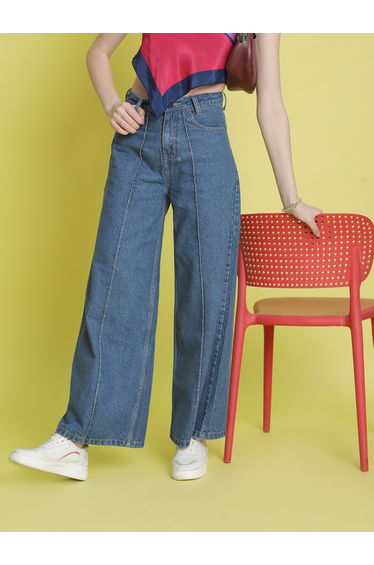 Women Pure Cotton Wide Leg High-Rise Jeans