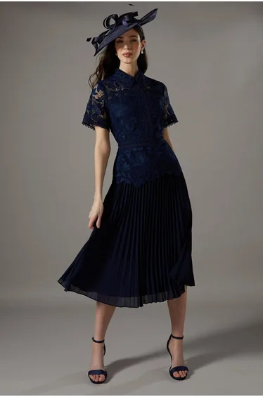 Lace Top Pleated Dress