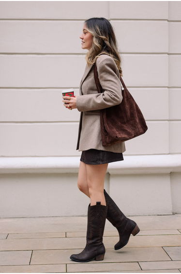 Dark brown premium genuine leather suede shoulder bag