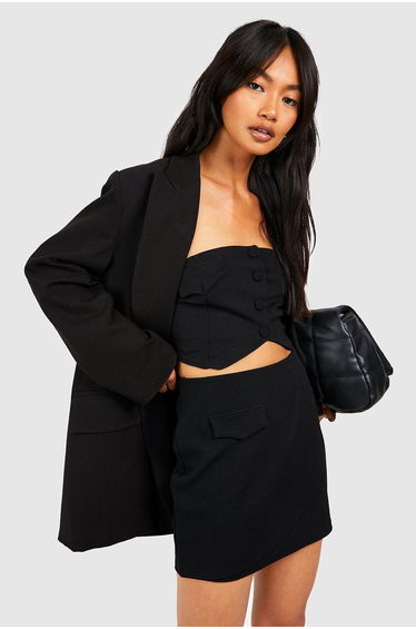 Jersey Crepe Bandeau & Wrap Mini Skirt - black