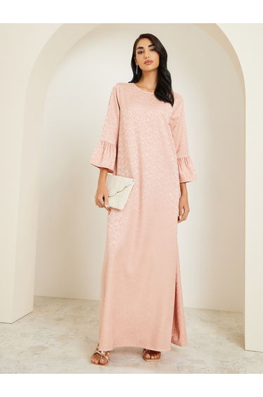Women Jacquard Jalabiya with Flared Sleeves