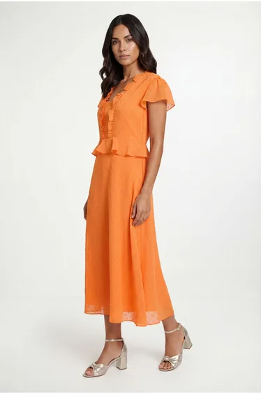 Metallic Polka Dot Ruffle Midi Dress