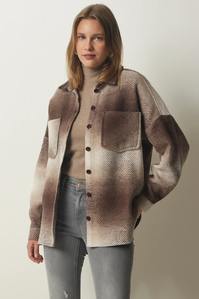 Women's Brown Lumberjack Oversize Cachet Shirt Jacket - 1