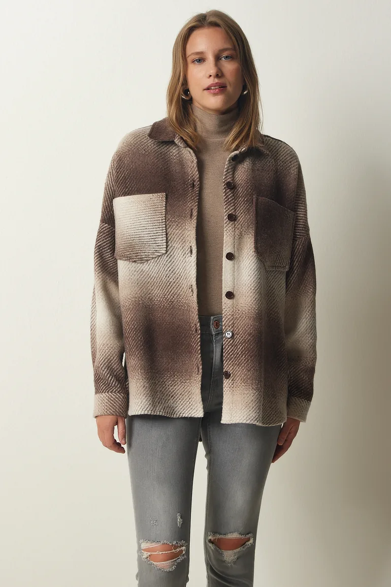 Women's Brown Lumberjack Oversize Cachet Shirt Jacket - 4