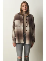 Women's Brown Lumberjack Oversize Cachet Shirt Jacket - 4