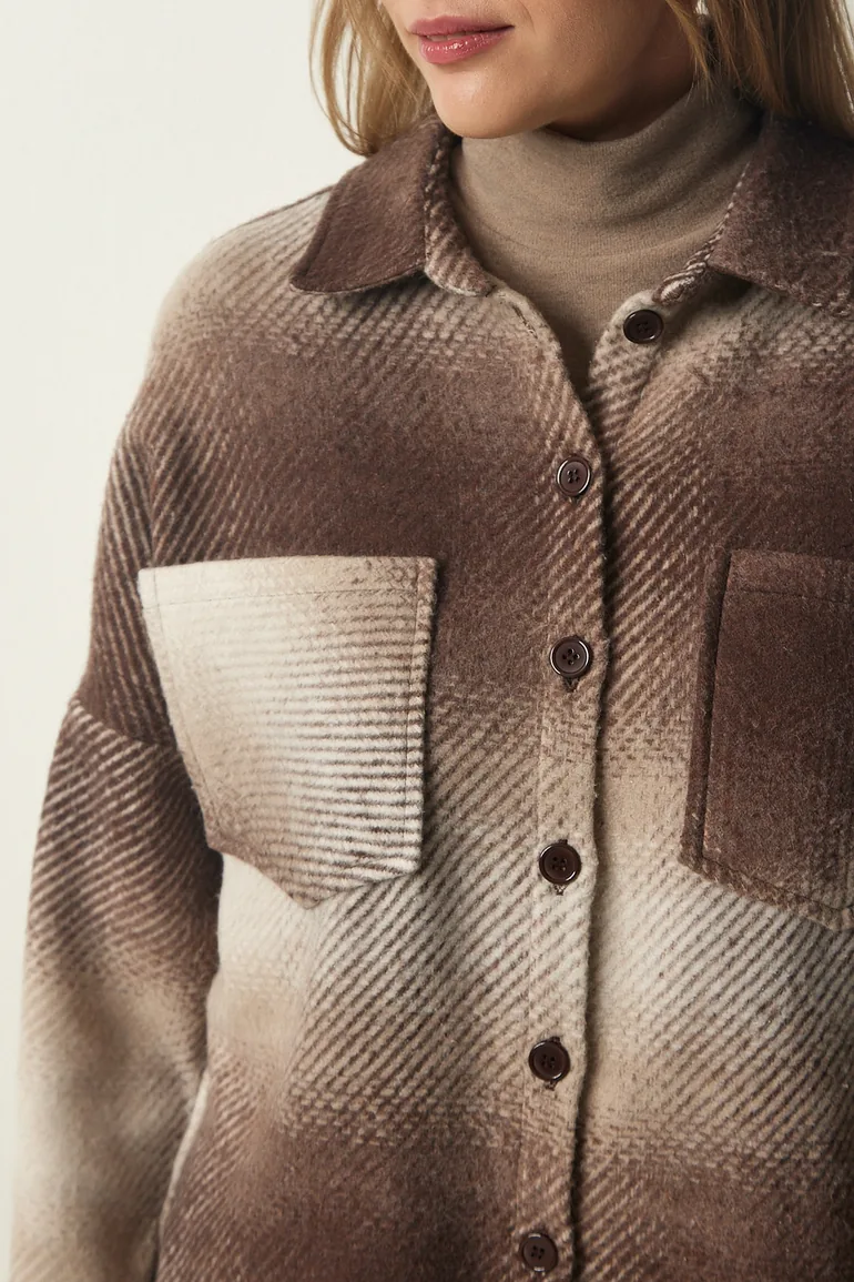 Women's Brown Lumberjack Oversize Cachet Shirt Jacket - 6