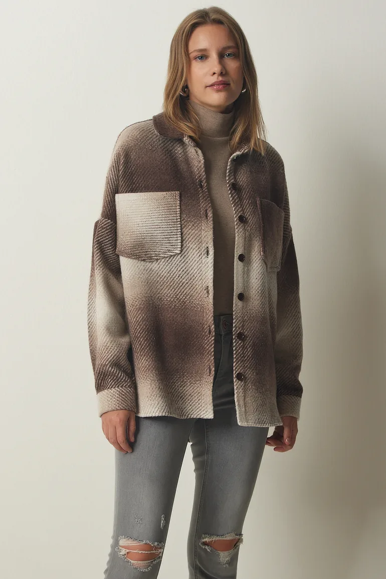 Women's Brown Lumberjack Oversize Cachet Shirt Jacket - 2
