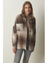 Women's Brown Lumberjack Oversize Cachet Shirt Jacket - 3