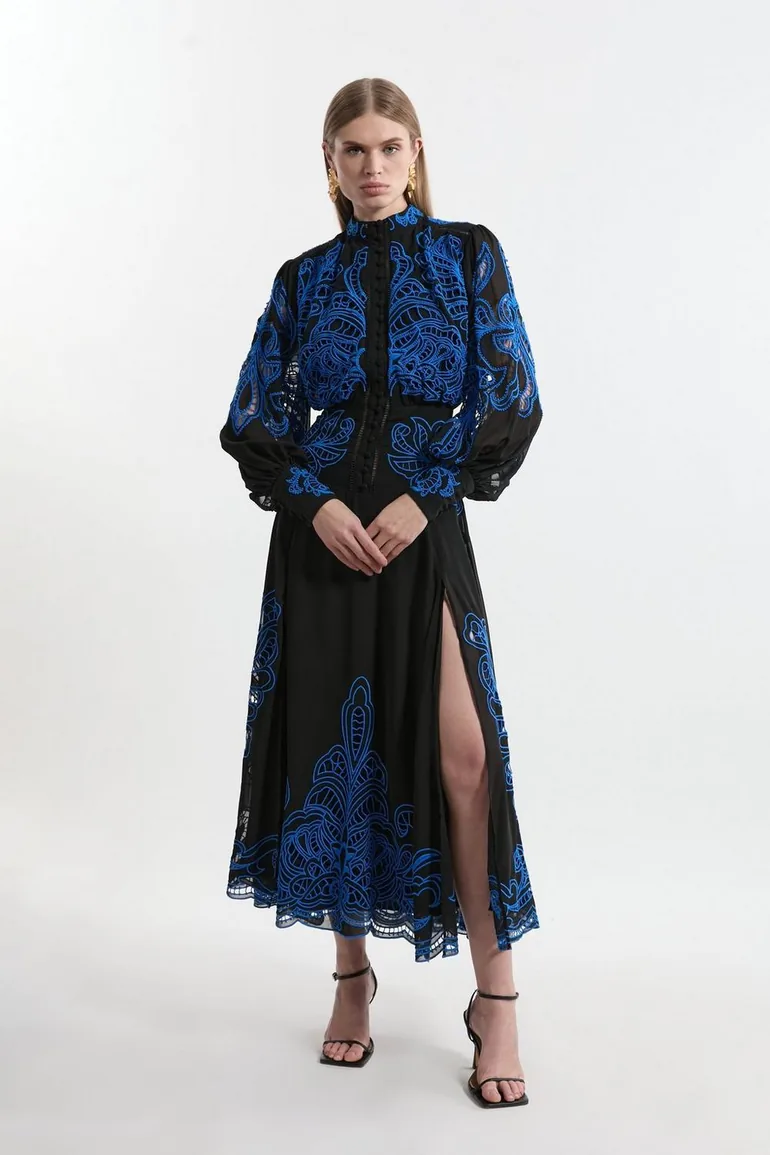 cut work embroidered woven maxi dress Ava Cutwork Dress – Style Island main image 1