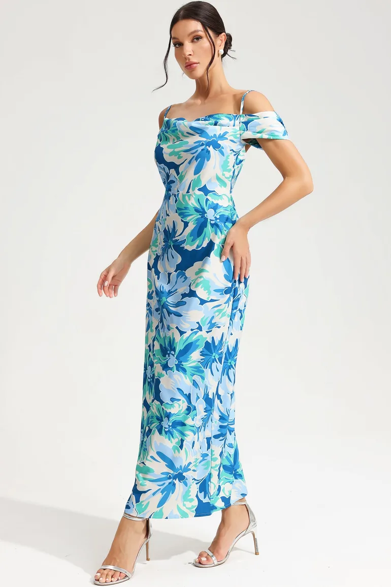 chinese dress ladies Ivory Floral Printed Drape Front Cami Maxi Dress *FINAL SALE* – SSYS