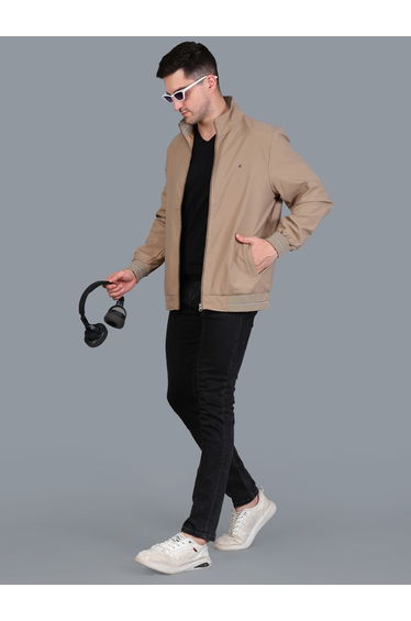 Men Beige Windbreaker Jacket