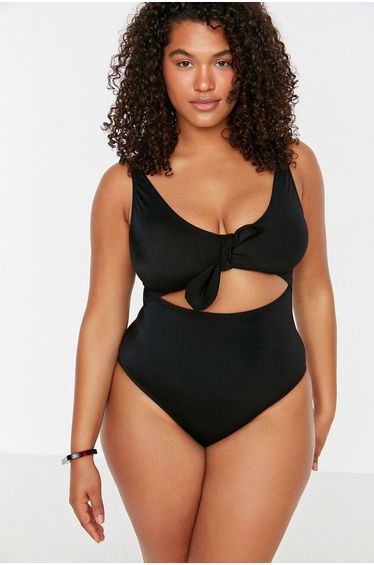 Plus Size Swimsuit - Black - Plain