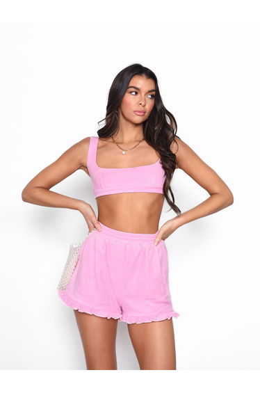 Glamorous Pink Frill Hem Towelling Shorts