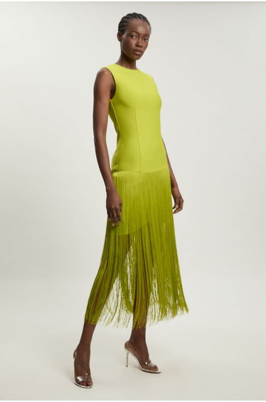 Figure Form Bandage Tassel Hem Knitted Dress