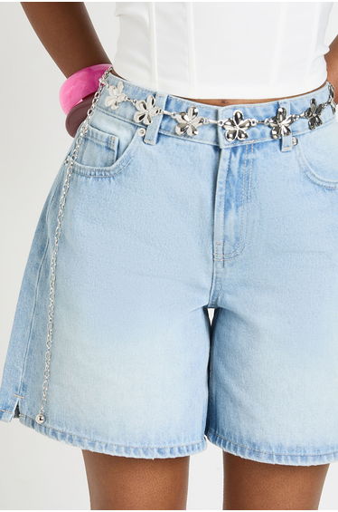 Silver Flower Detail Chain Belt - silver