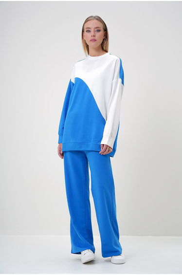 Women's Saxe Crew Neck Color Block Two Thread Bottom-Top Set