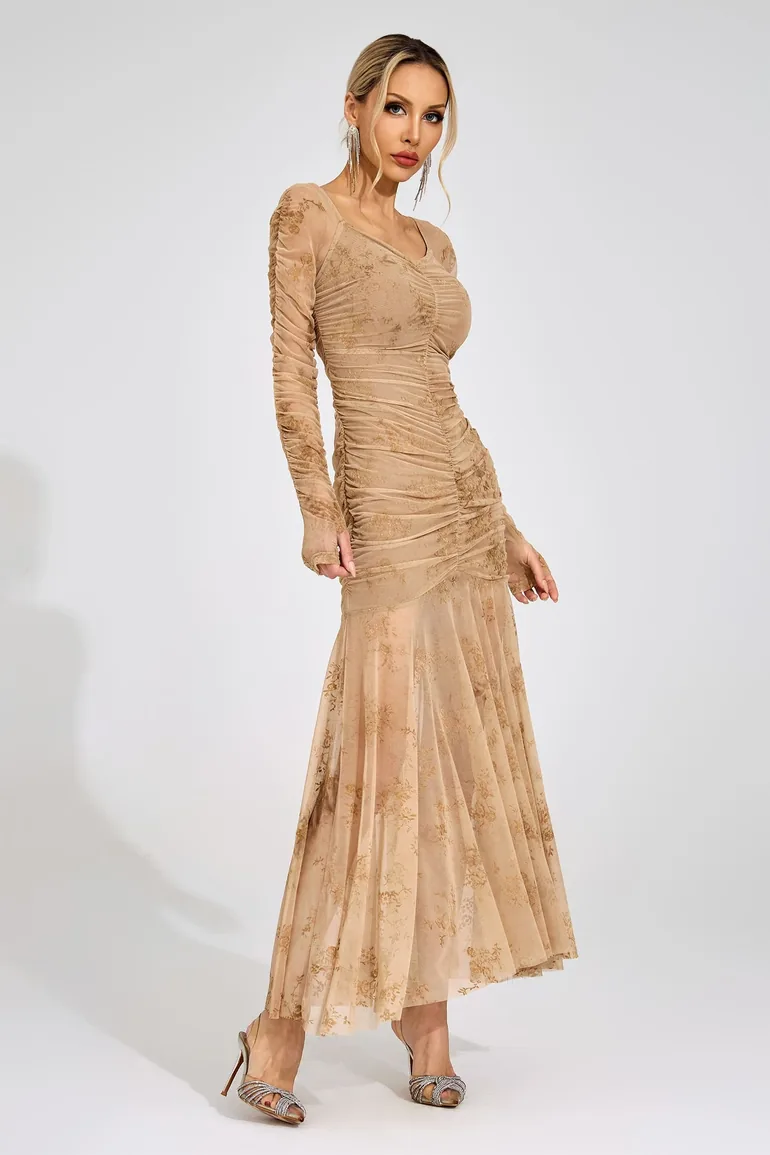 Cissi Apricot Printed Maxi Dress - 3