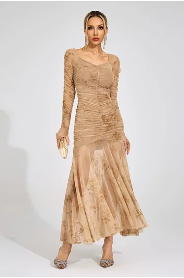 Cissi Apricot Printed Maxi Dress