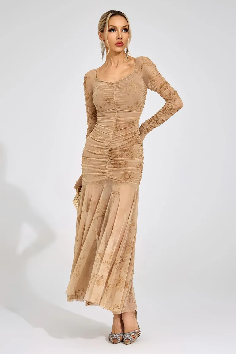 Cissi Apricot Printed Maxi Dress - 6