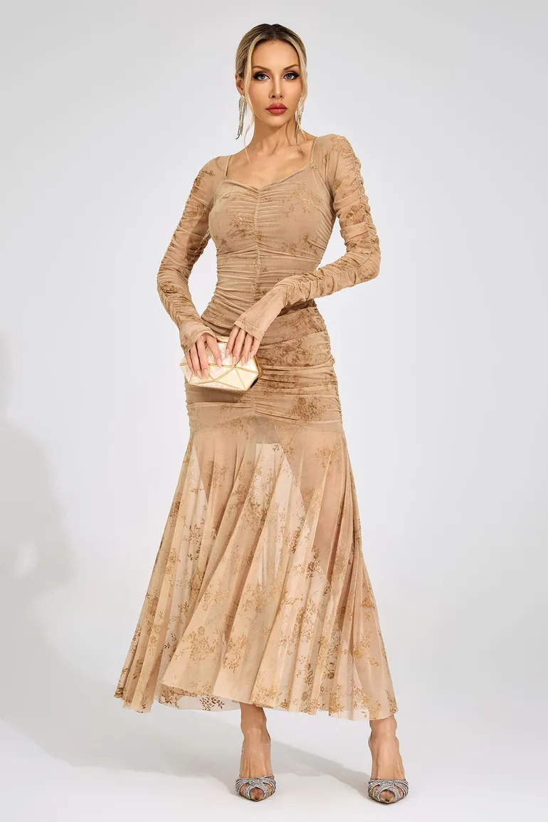 Cissi Apricot Printed Maxi Dress - 1