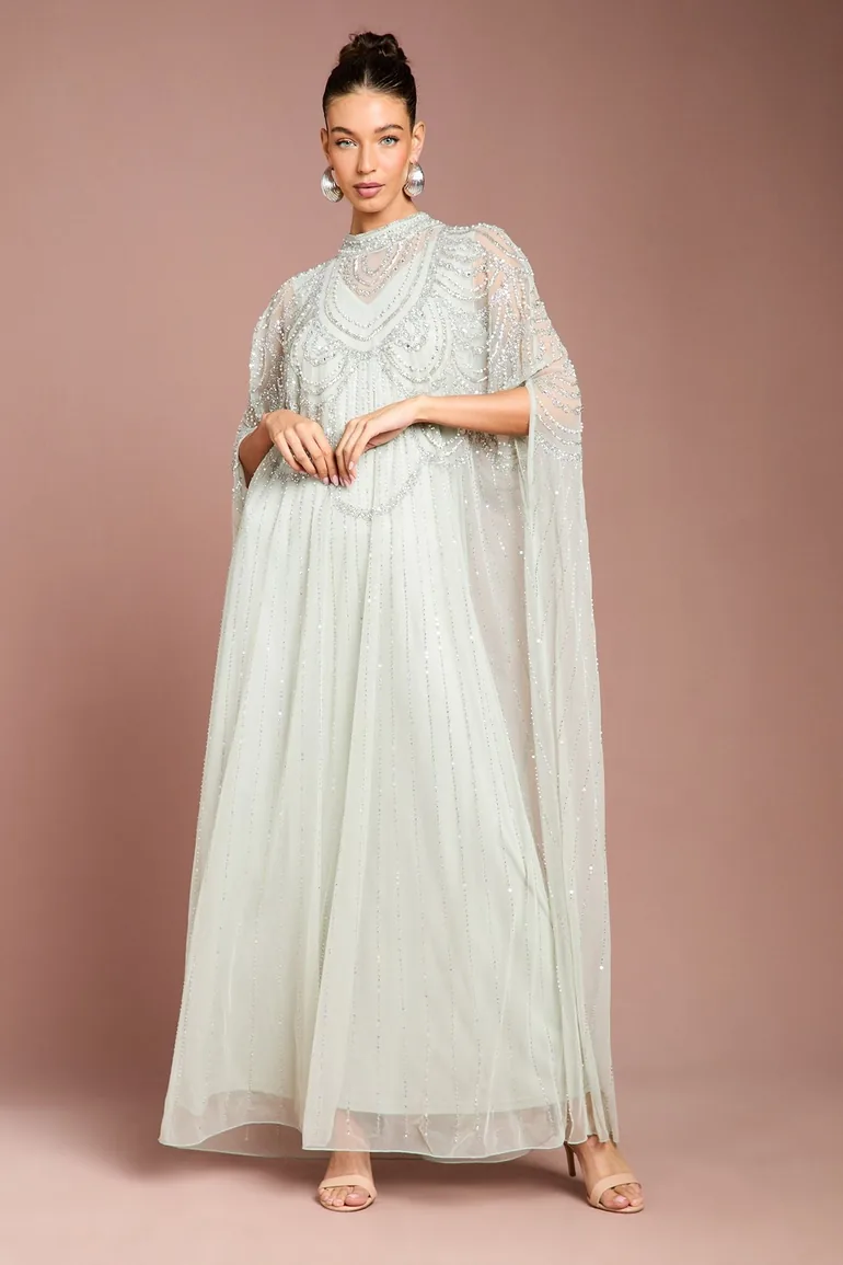 Heavily Embellished Chiffon Midi Dress