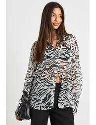 Zebra Sheer Chiffon Oversized Shirt - black