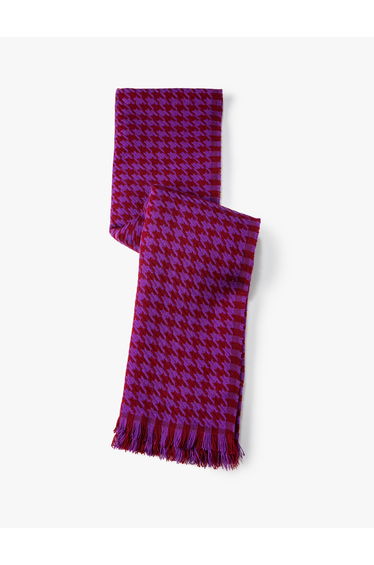 Houndstooth Patterned Scarf Tasseled