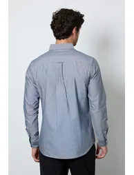 Dark Blue Oxford Long Sleeve Shirt - 3