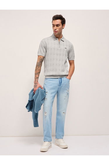 Men Pure Cotton Textured Relaxed Fit Polo