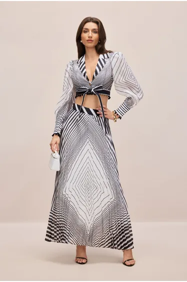 Tina Geometric Print V-neck Crop Top & Maxi Skirt Set